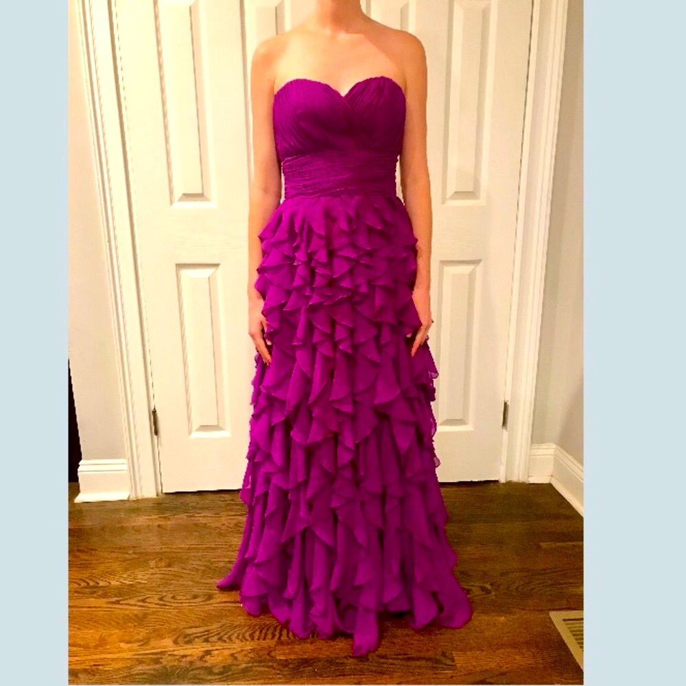 Strapless Purple Ruffle Dalia Macphee Gown